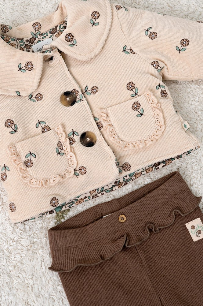 Veste bébé fille velours côtelé fleuri Oriane
