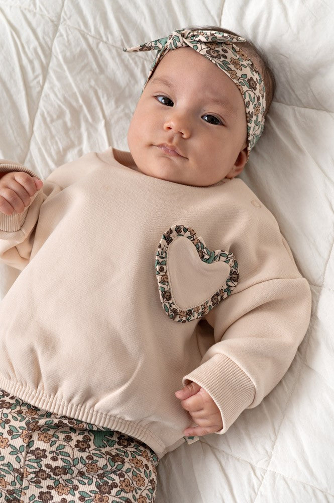 Sweat bébé fille écru cœur fleuri Nélisse
