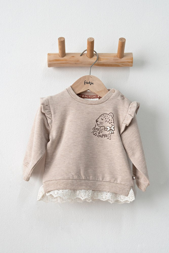 Sweat bébé fille beige à volants Thélia