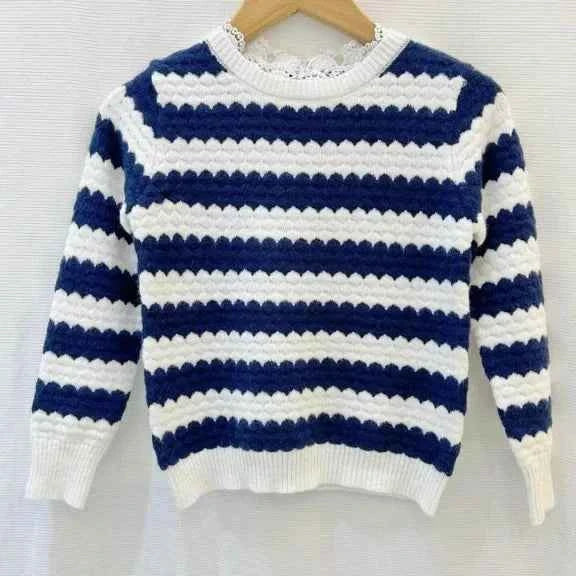 Pull col dentelle rayée