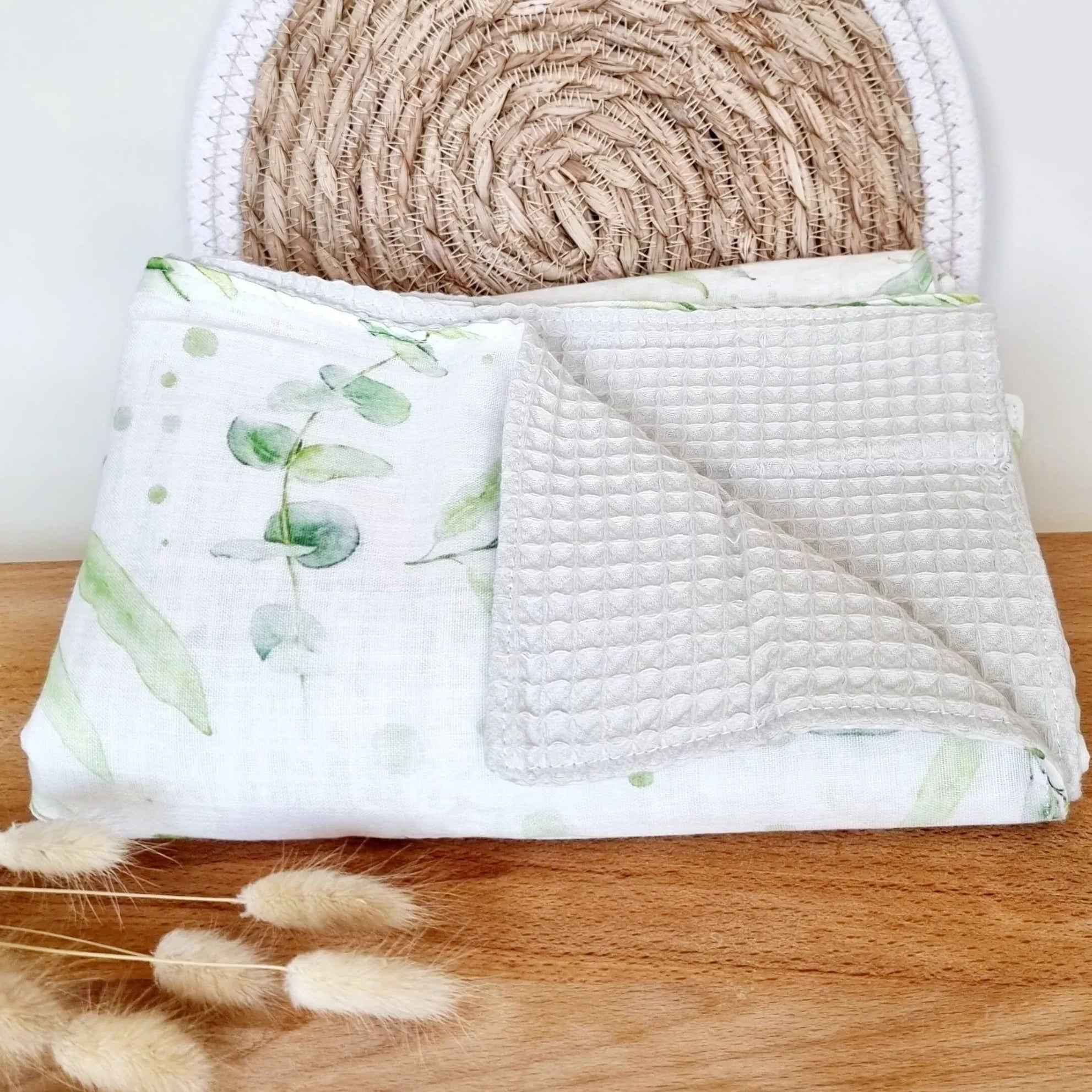 Couverture lit bébé 100x70cm coton bambou doux - Feuille vert tendre