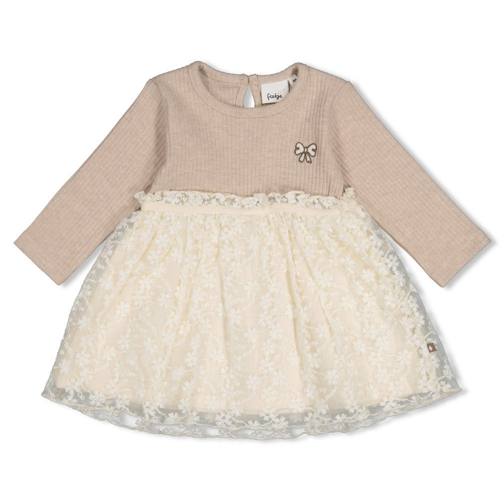 Robe bébé fille beige et dentelle écrue Isalie