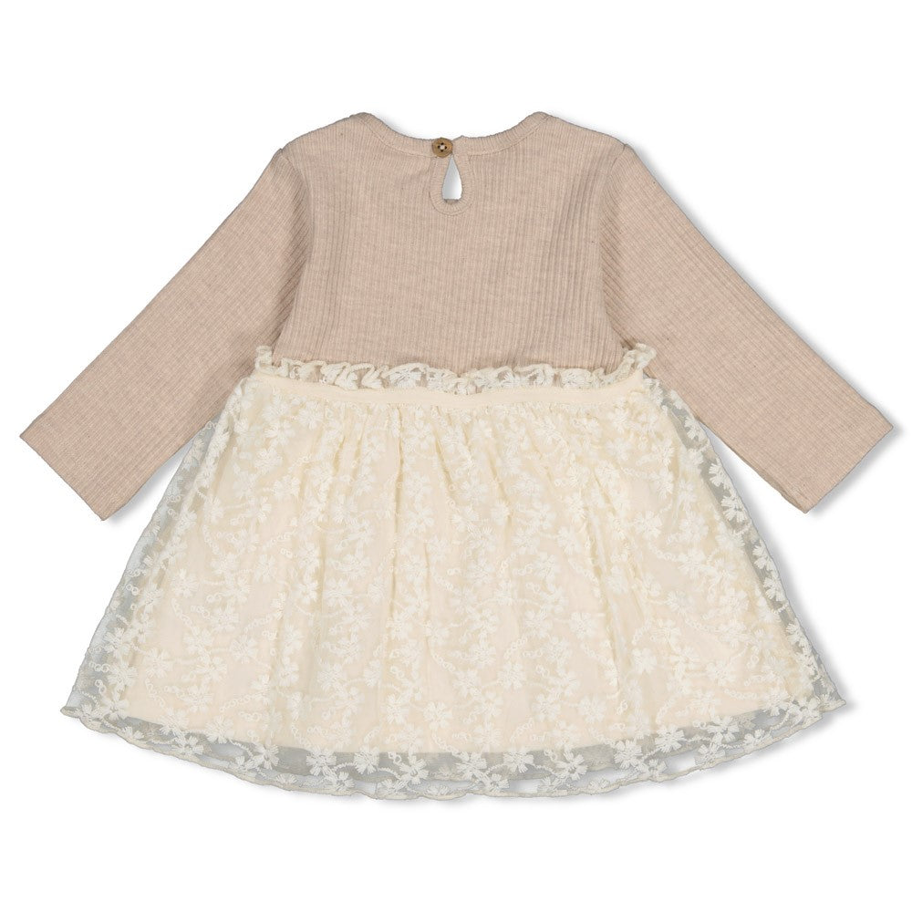 Robe bébé fille beige et dentelle écrue Isalie