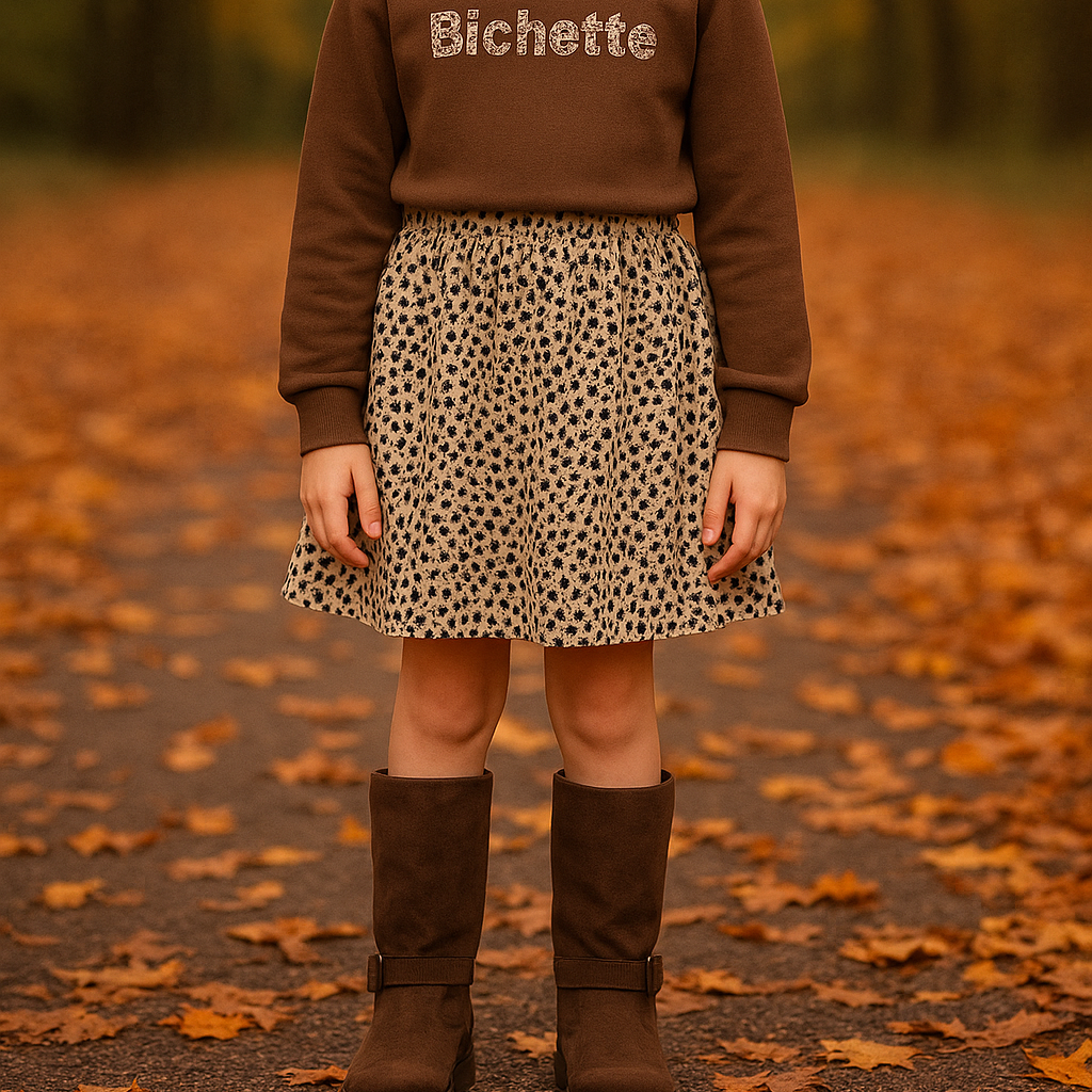 Combo jupe longue motif tacheté + chouchou assorti