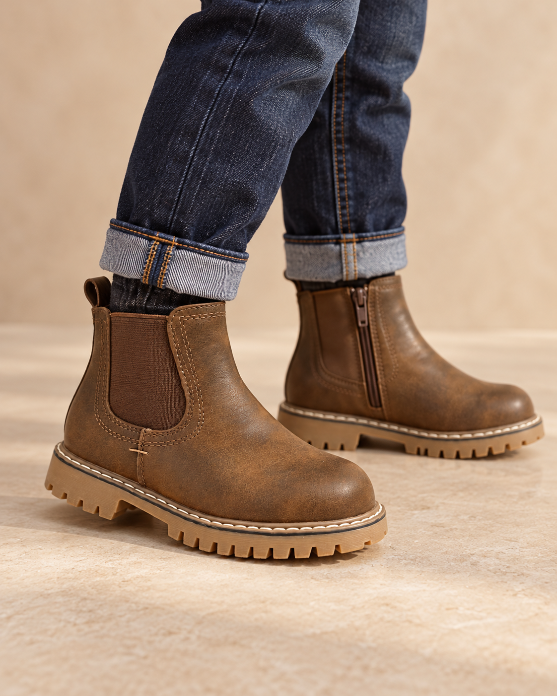 Bottines Chelsea garçon Maëzor marron – semelle crantée