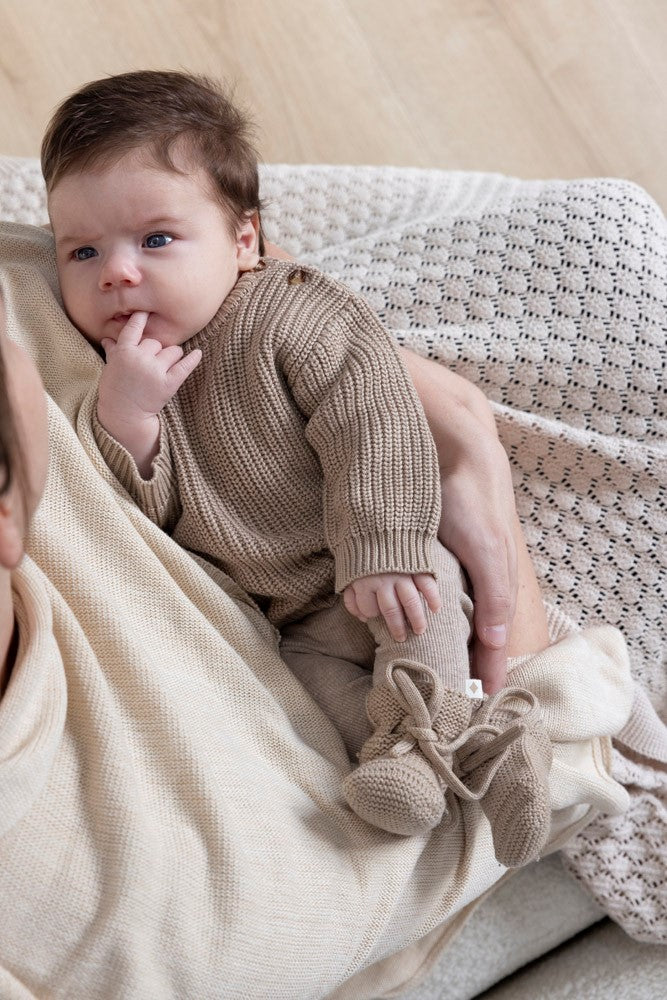 Pull bébé garçon beige en maille Marceau