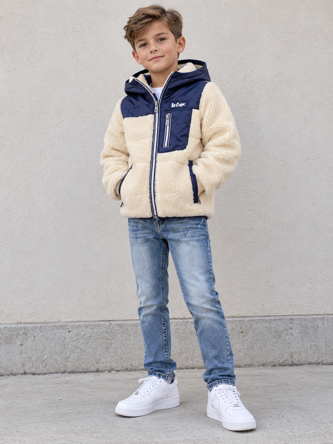 Veste Aloïs – Teddy garçon écru & bleu marine Lee Cooper
