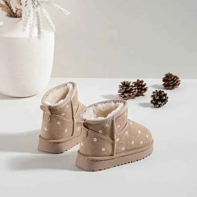 Boots fourrées beige fleurs