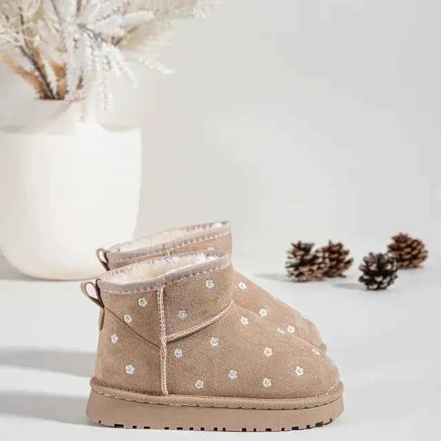 Boots fourrées beige fleurs