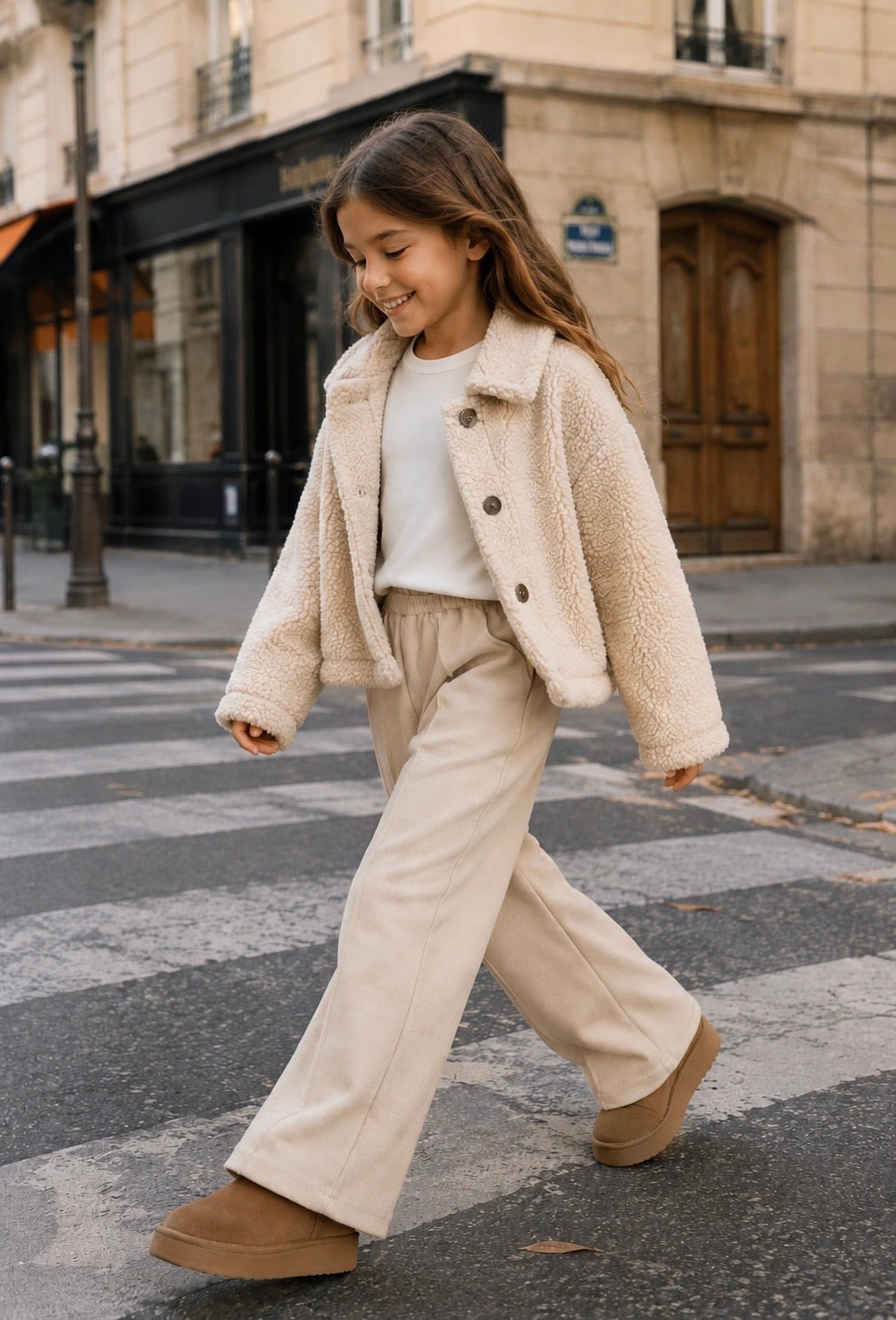 Pantalon large fille Aëlysia écru