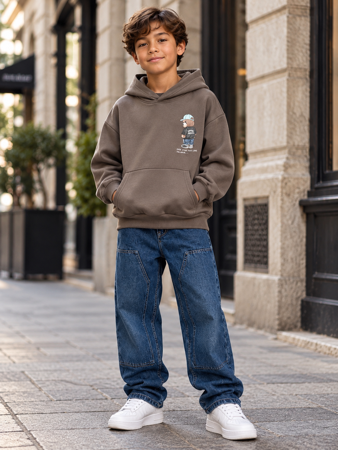 Sweat à capuche garçon Kelyo taupe – Chicago Teddy