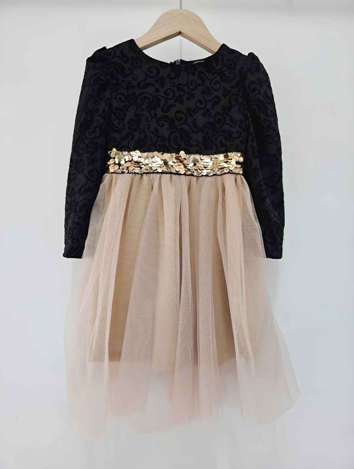 Robe de fête fille velours noir & tulle beige