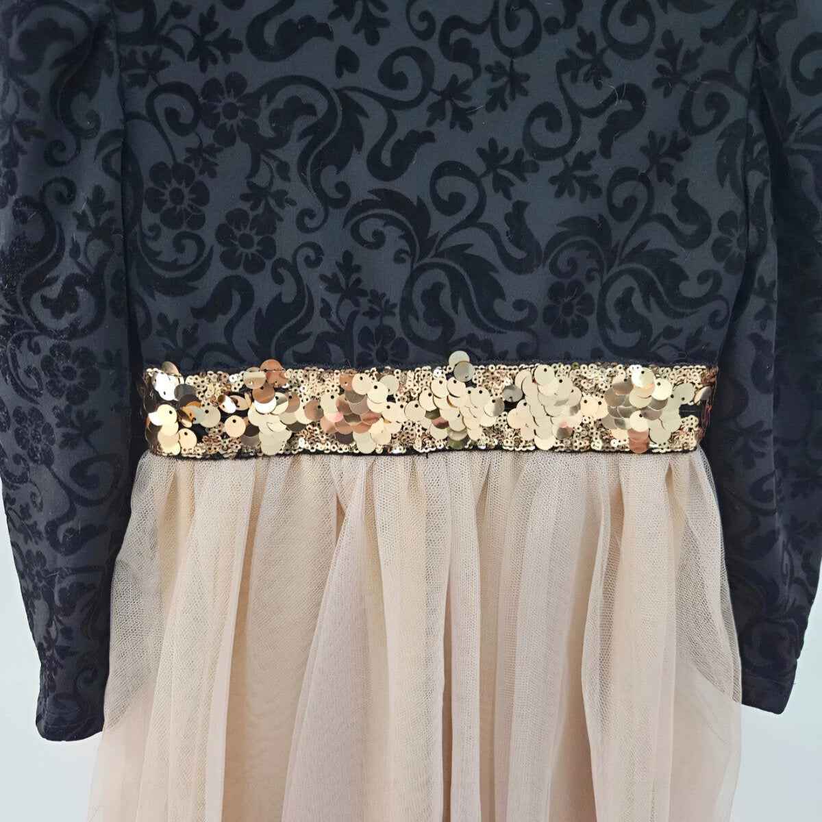 Robe de fête fille velours noir & tulle beige