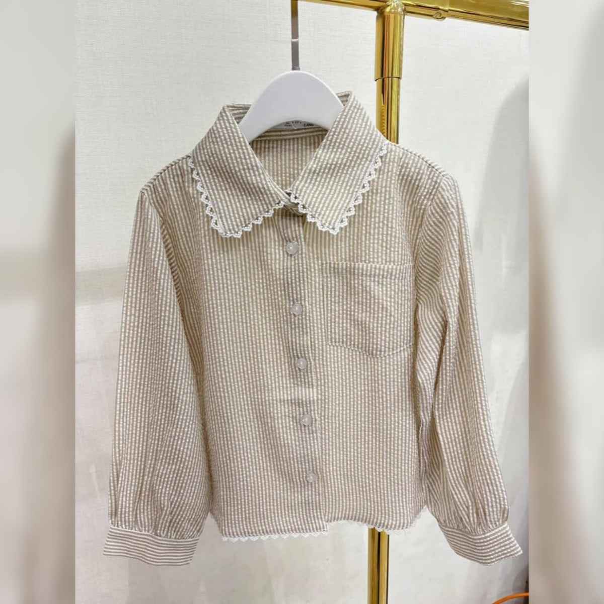 Chemise rayée à col festonné esprit vintage